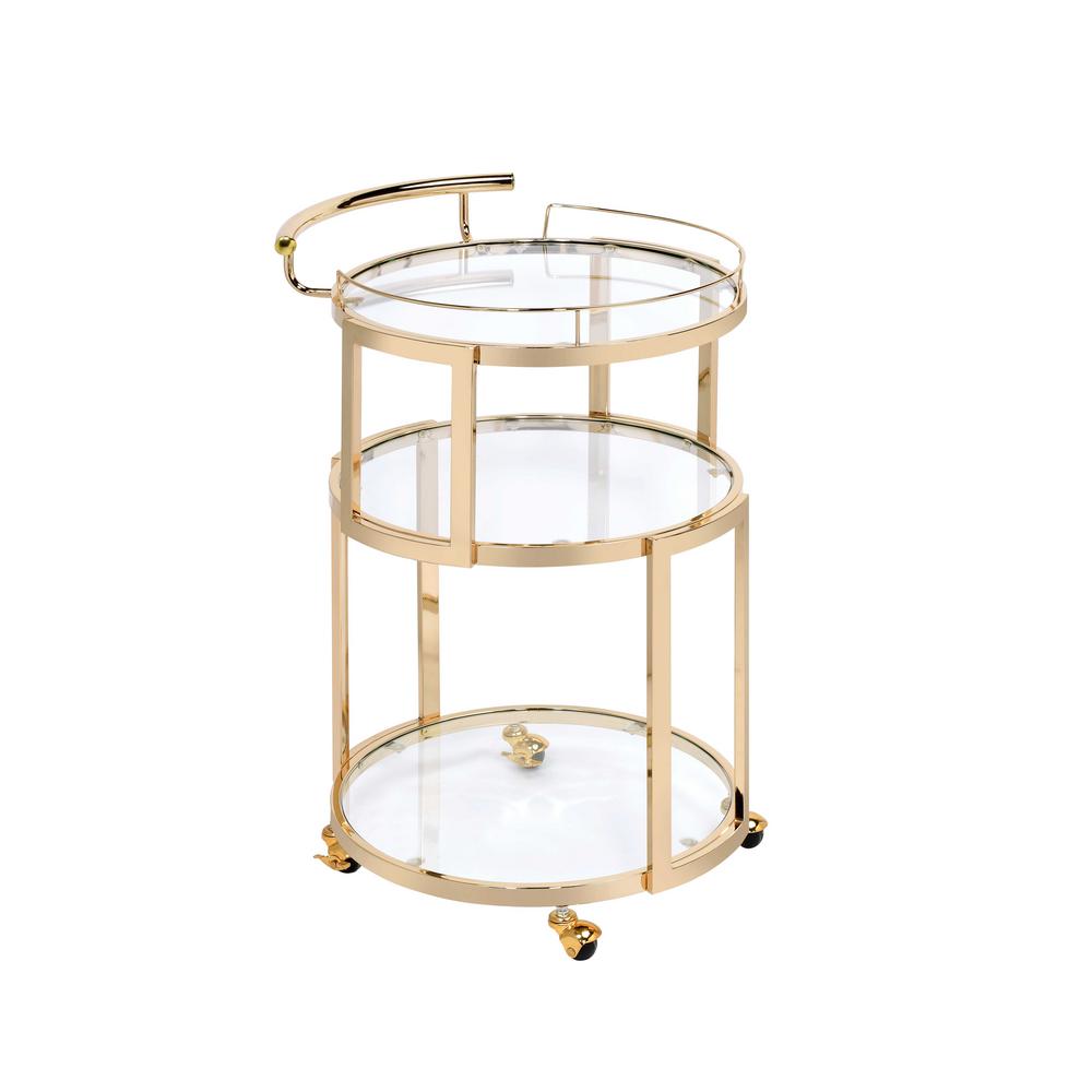 Madelina Serving Cart, Gold & Clear Glass 98286