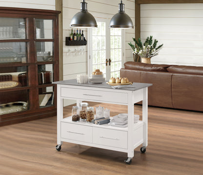 Ottawa Kitchen Cart, Stainless Steel & White 98330