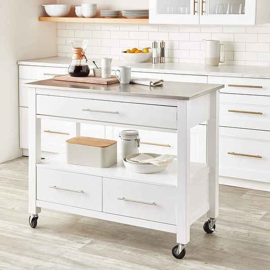 Ottawa Kitchen Cart, Stainless Steel & White 98330