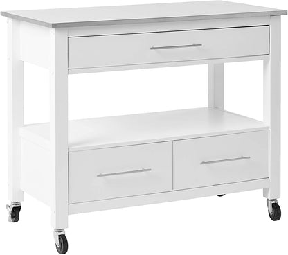 Ottawa Kitchen Cart, Stainless Steel & White 98330