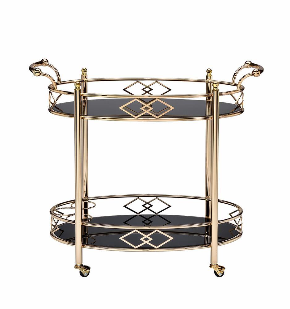 Ottesen Serving Cart, Gold & Black Glass 98351