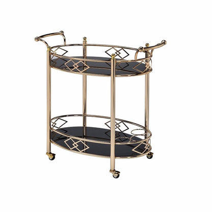 Ottesen Serving Cart, Gold & Black Glass 98351