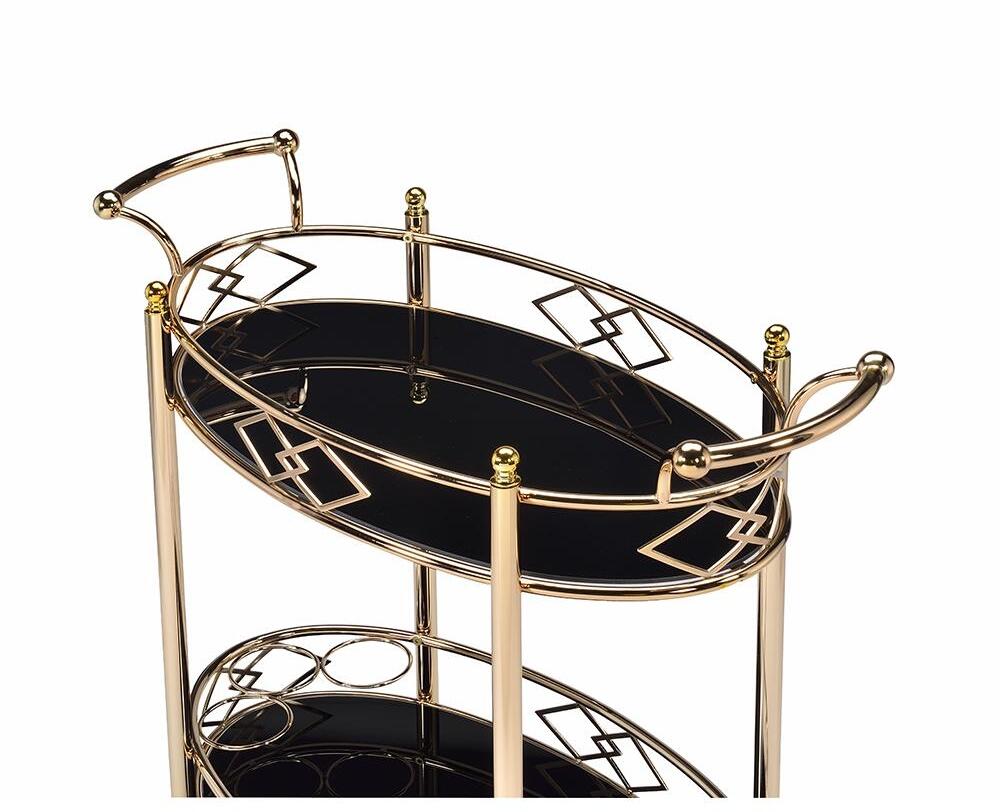 Ottesen Serving Cart, Gold & Black Glass 98351