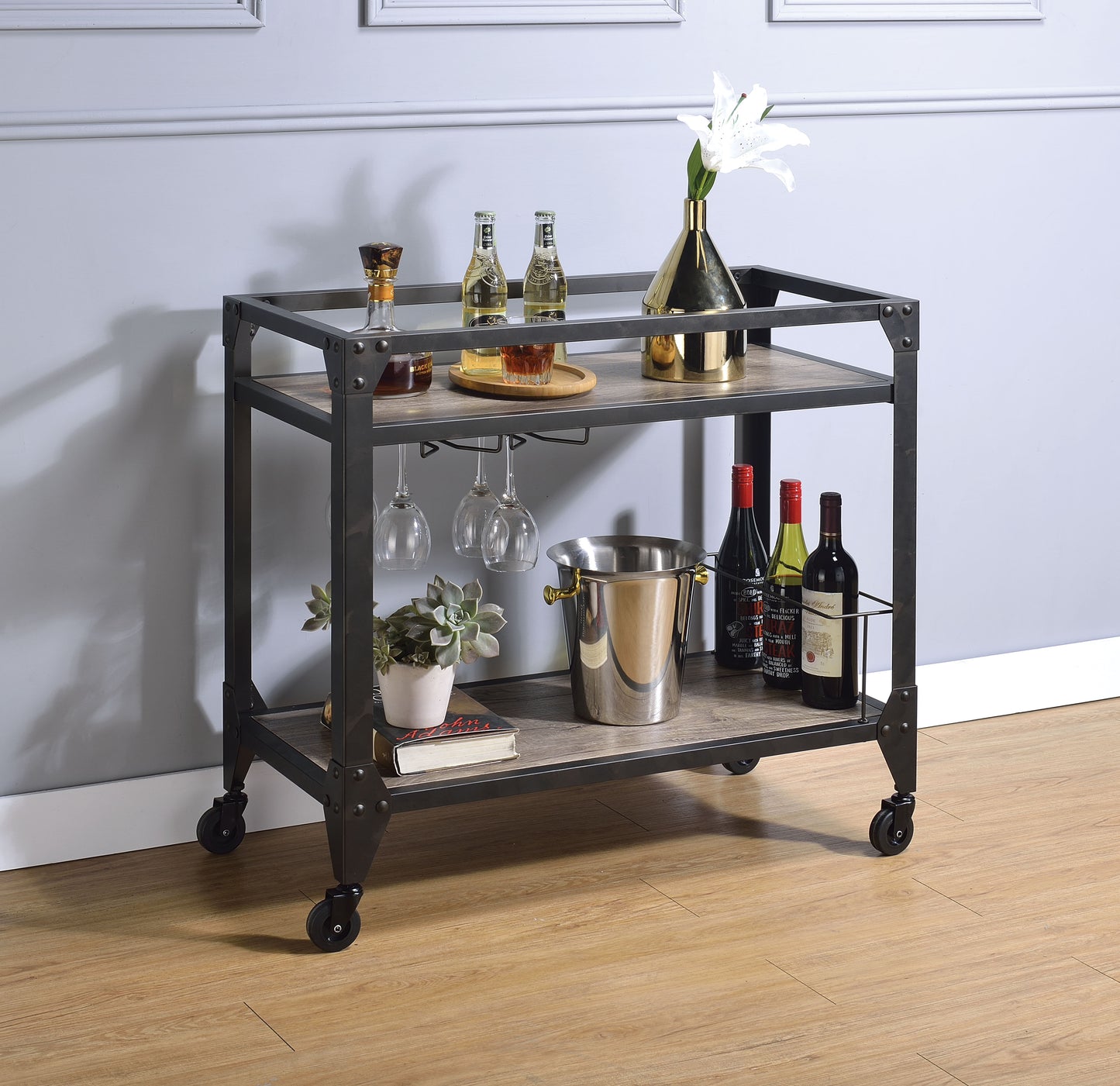 Jorgensen Serving Cart, Rustic Oak & Charcoal 98355