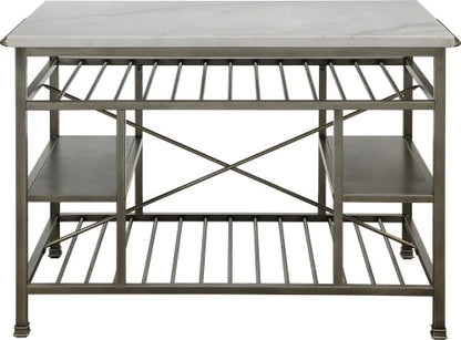 Lanzo Kitchen Island (Counter), Marble & Antique Pewter 98402