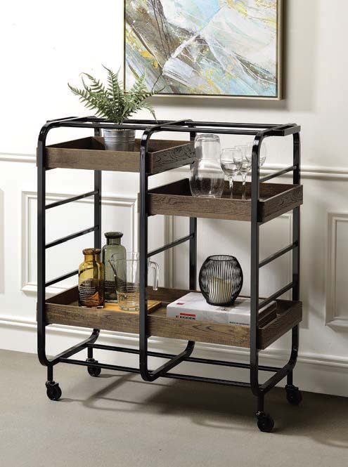 Vorrik Serving Cart, Black & Walnut 98410